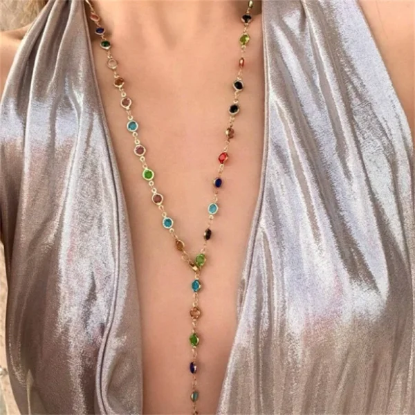 collier long en verre coloré style bohème en forme de Y