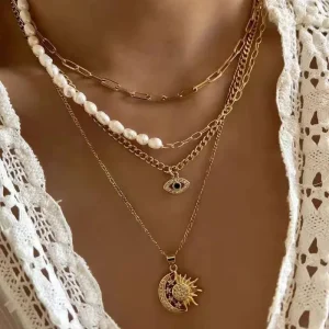 ensemble de colliers à pendentif effet multi-rangs