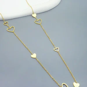 collier long sautoir en acier inoxydable coeur