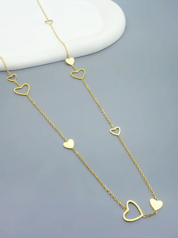 collier long sautoir en acier inoxydable coeur