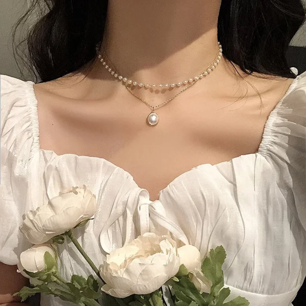 collier ras du cou en perles Kpop