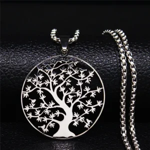 collier tendance argenté avec pendentif arbre de vie