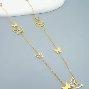 collier long sautoir en acier inoxydable papillons