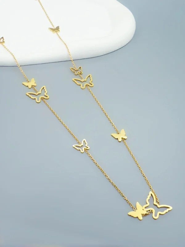collier long sautoir en acier inoxydable papillons