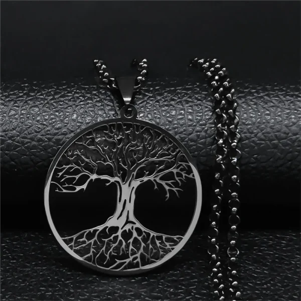 collier long avec pendentif arbre unisexe