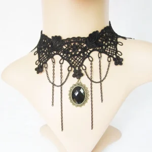 collier ras du cou gothique en dentelle noir