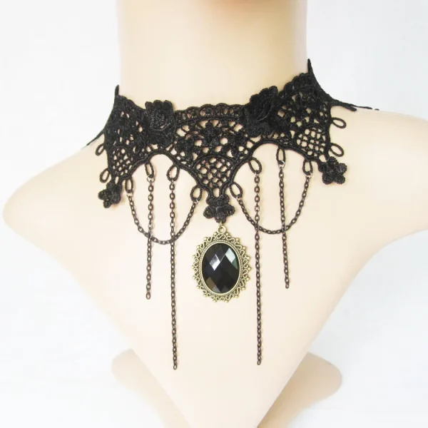 collier ras du cou gothique en dentelle noir