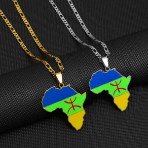 collier avec pendentif berbères et carte de l'Afrique