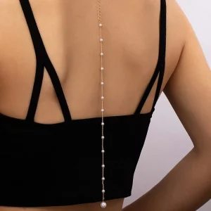 chaîne de dos longue et exquise avec pompon en perles