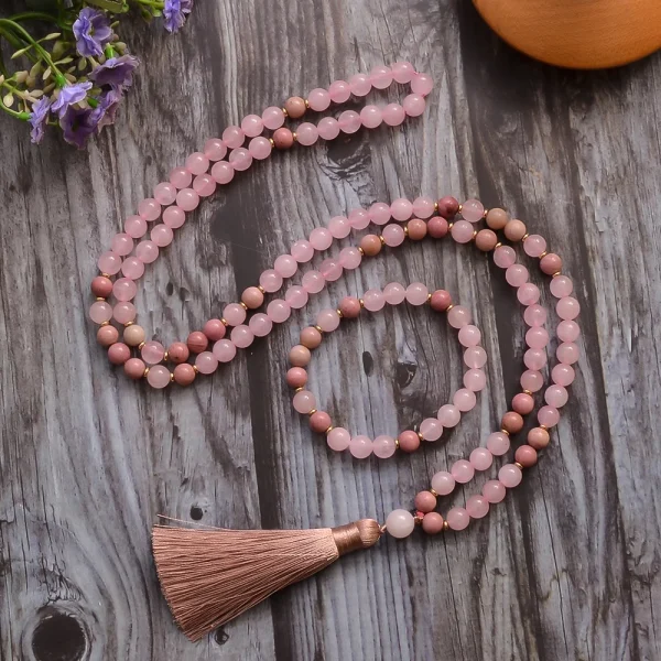 collier mala 108 perles en quartz rose