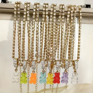 collier ras du cou ours colorés et strass