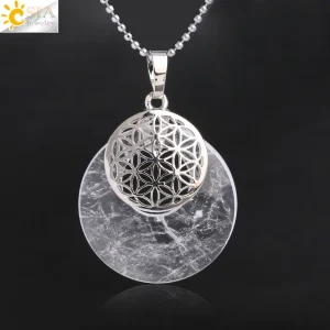 collier pendentif fleur de vie en pierre naturelle