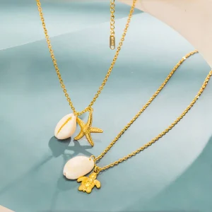 collier avec pendentif tortue étoile de mer