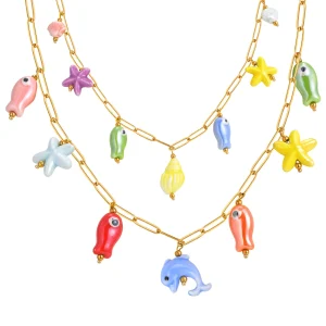 collier étoile de mer conque dauphin et goutte