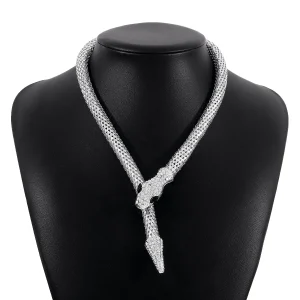 collier magnétique serpent en cristal blanc punk pour femmes