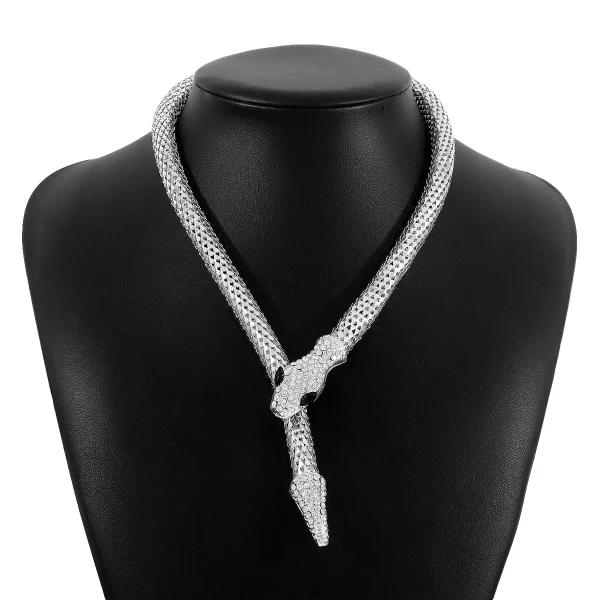 collier magnétique serpent en cristal blanc punk pour femmes