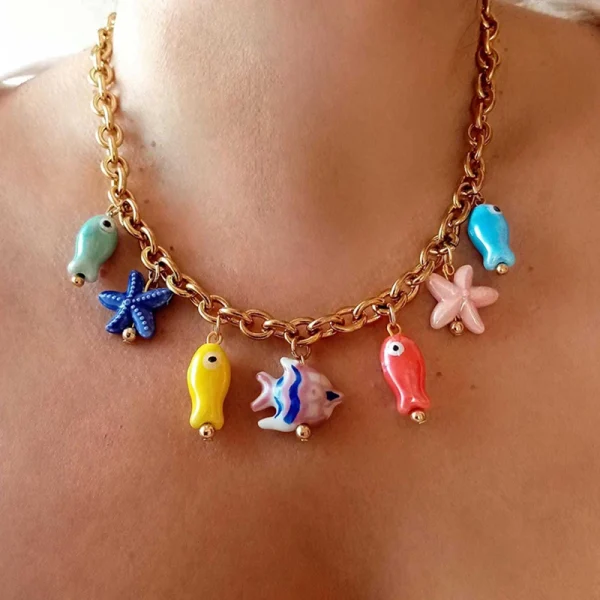 collier pendentif poisson en céramique