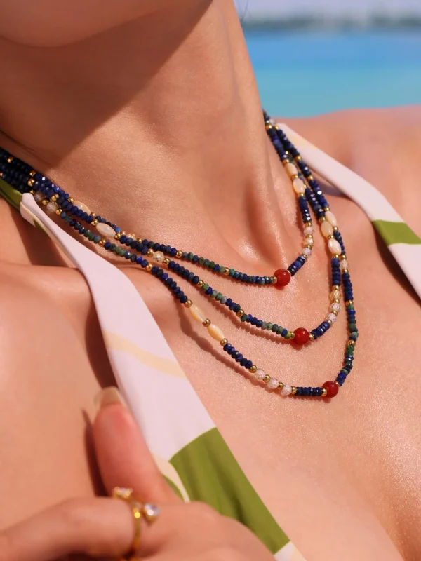 collier en perles de lapis-lazuli pour femme