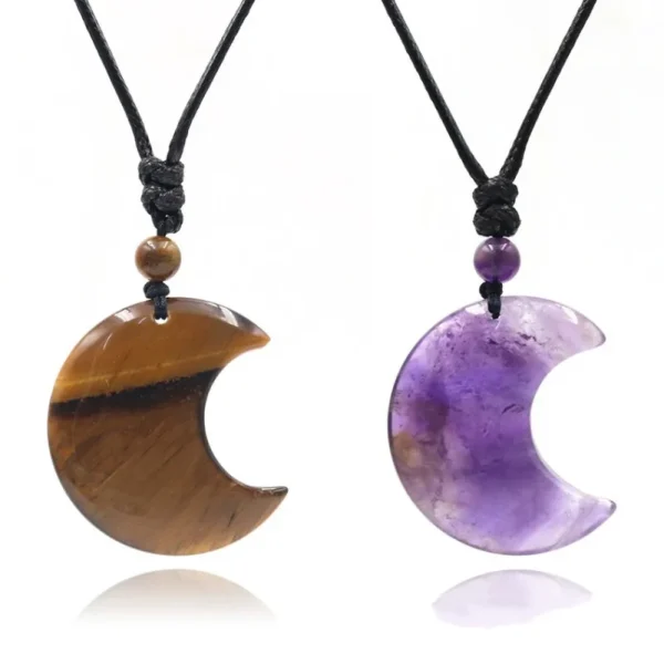 collier en corde pendentif de cristal croissant de lune
