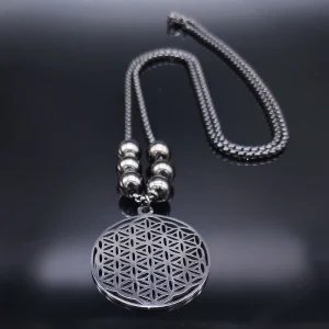 collier fleur de vie avec perles noires