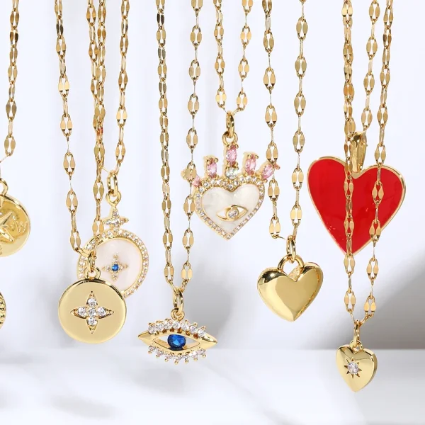collier mignon en forme de cœur mauvais œil bleu