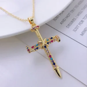 collier pendentif croix en zircon pour hommes et femmes