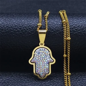collier pendentif main de Fatima avec strass