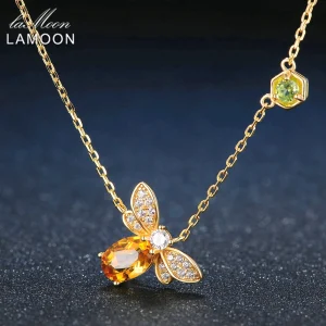 collier avec pendentif abeille en citrine naturelle
