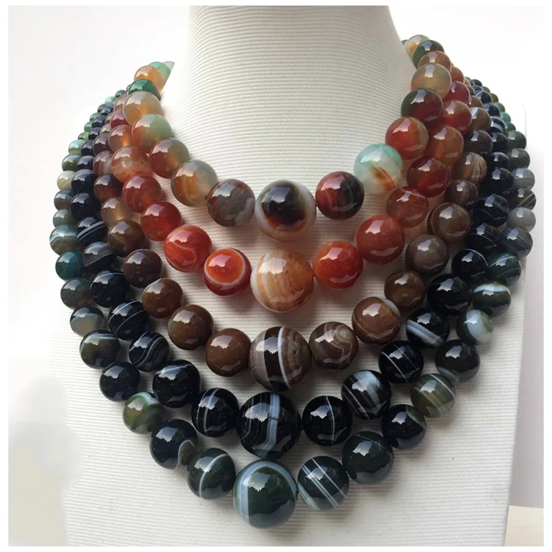 collier perles rondes en cornaline multicolore